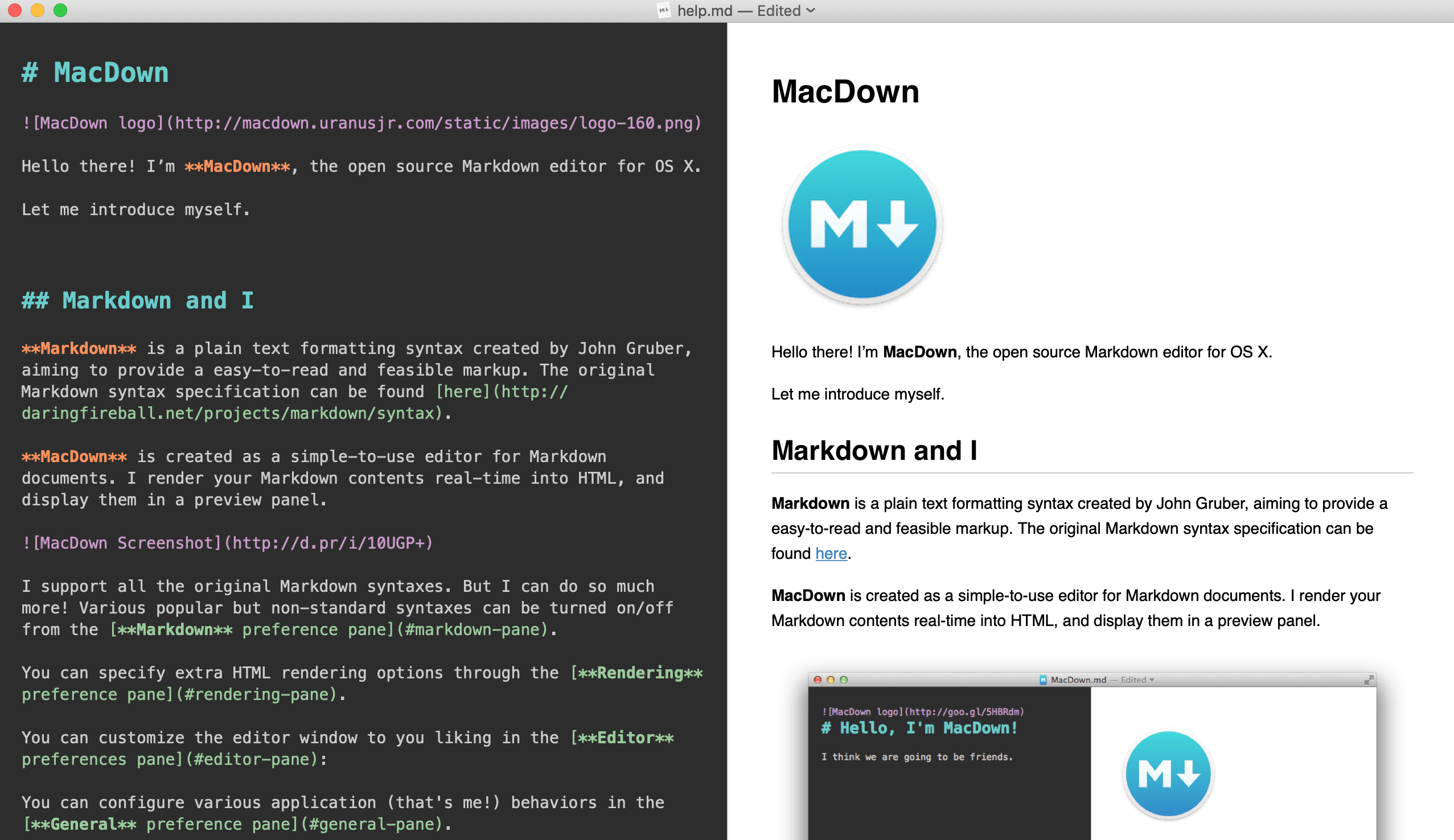 Markdown - fenêtre d'application MacDown!