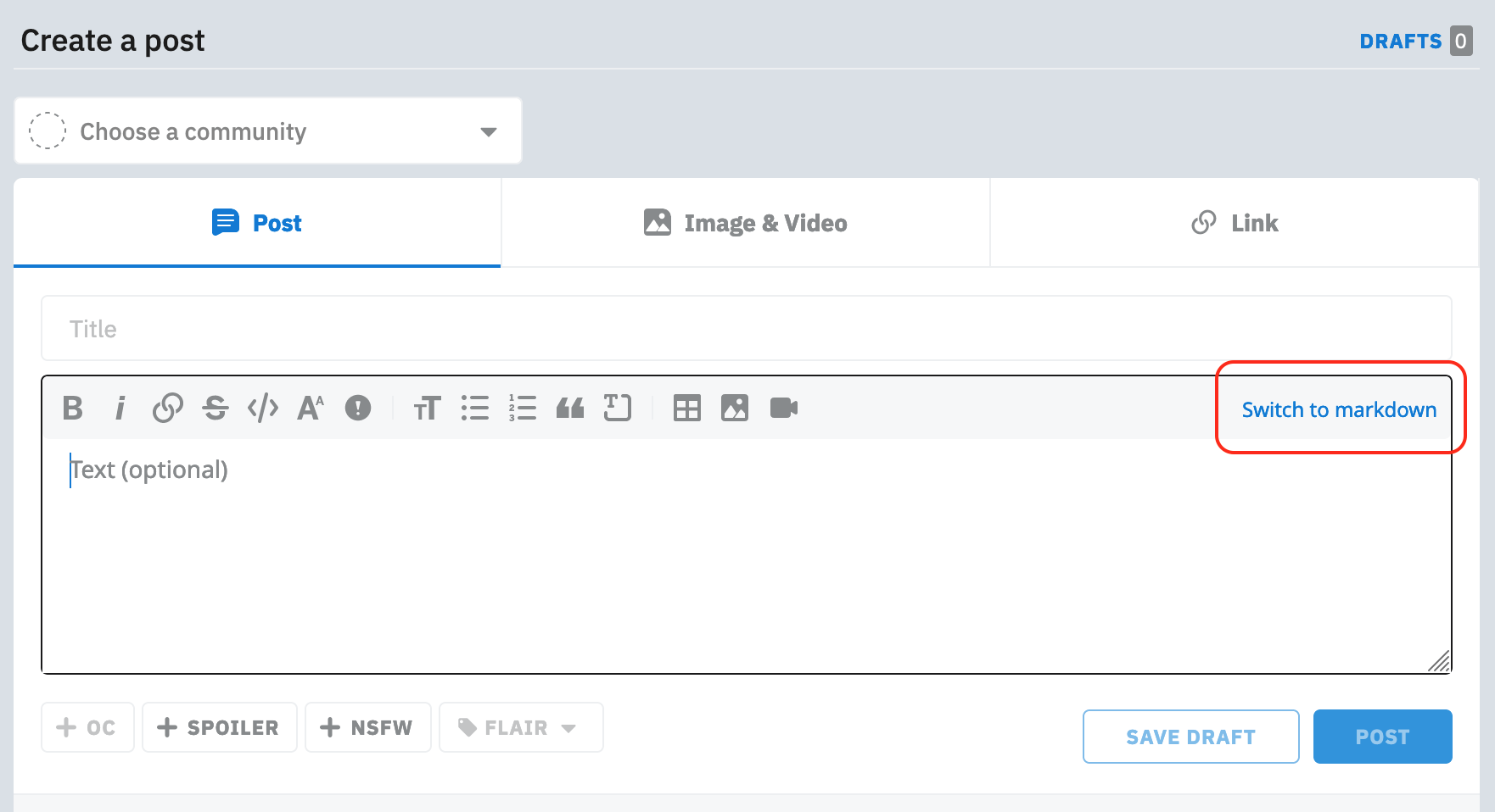 Ativando o Markdown no editor do Reddit!