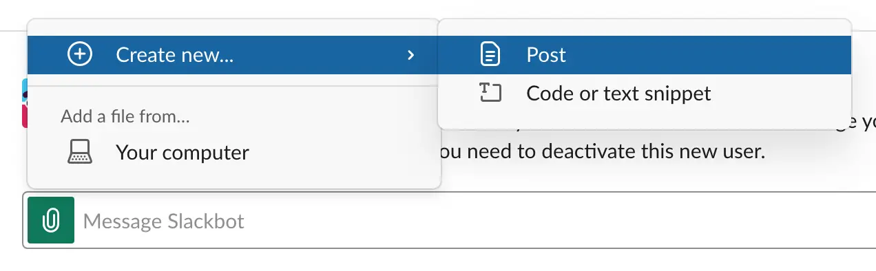 Creating a new post in the Slack editor!